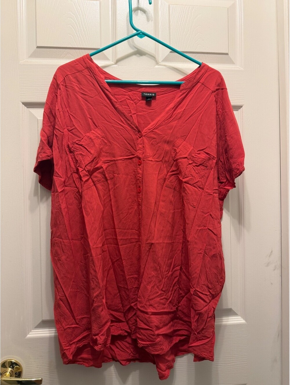 Torrid Harper Burnt Coral Challis Button Front Pocket Blouse Size 4